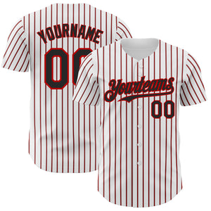 Custom White (Black Red Pinstripe) Black-Red Authentic Baseball Jersey