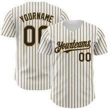 Load image into Gallery viewer, Custom White (Black Old Gold Pinstripe) Black-Old Gold Authentic Baseball Jersey
