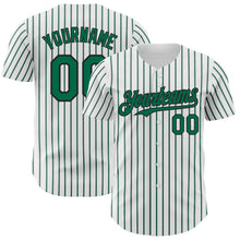 Load image into Gallery viewer, Custom White (Black Kelly Green Pinstripe) Kelly Green-Black Authentic Baseball Jersey
