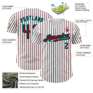 Custom White (Black Crimson Pinstripe) Crimson Black-Aqua Authentic Baseball Jersey