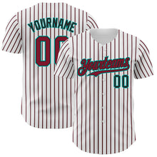 Load image into Gallery viewer, Custom White (Black Crimson Pinstripe) Crimson Black-Aqua Authentic Baseball Jersey
