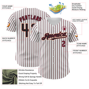 Custom White (Black Crimson Pinstripe) Black Crimson-Cream Authentic Baseball Jersey