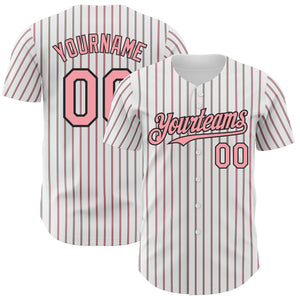 Custom White (Black Medium Pink Pinstripe) Silver-Black Authentic Baseball Jersey