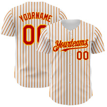 Load image into Gallery viewer, Custom White (Red Gold Pinstripe) Red-Gold Authentic Baseball Jersey
