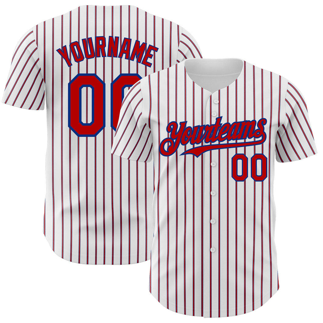 Custom White (Royal Red Pinstripe) Red-Royal Authentic Baseball Jersey