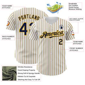 Custom White (Navy Gold Pinstripe) Navy-Gold Authentic Baseball Jersey