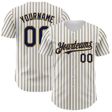 Load image into Gallery viewer, Custom White (Navy Old Gold Pinstripe) Navy-Old Gold Authentic Baseball Jersey
