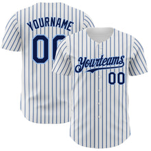 Load image into Gallery viewer, Custom White (Navy Light Blue Pinstripe) Navy-Light Blue Authentic Baseball Jersey
