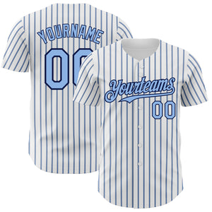 Custom White (Navy Light Blue Pinstripe) Light Blue-Navy Authentic Baseball Jersey