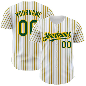 Custom White (Green Gold Pinstripe) Green-Gold Authentic Baseball Jersey