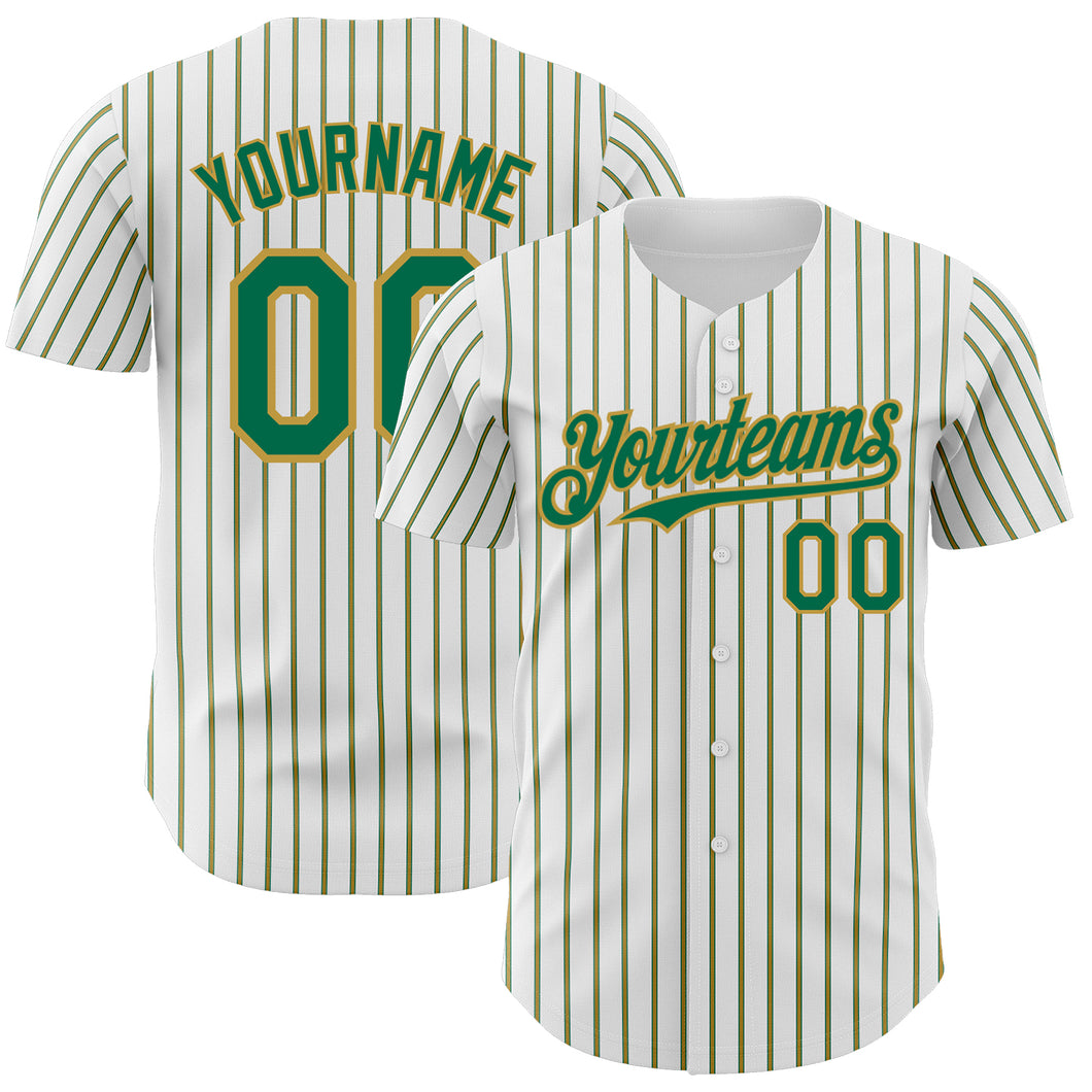 Custom White (Kelly Green Old Gold Pinstripe) Kelly Green-Old Gold Authentic Baseball Jersey