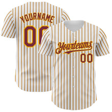 Load image into Gallery viewer, Custom White (Burgundy Gold Pinstripe) Burgundy-Gold Authentic Baseball Jersey
