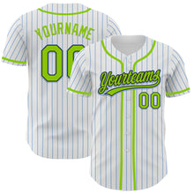 Load image into Gallery viewer, Custom White Light Blue Pinstripe Neon Green-Black Authentic Baseball Jersey
