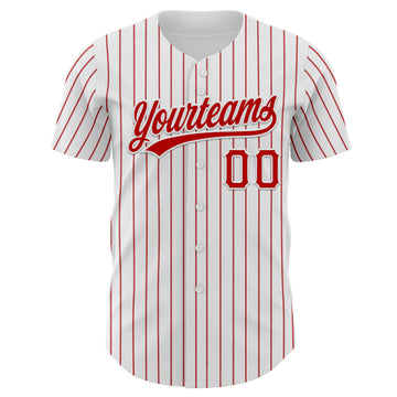 Custom White Red Pinstripe Red Authentic Baseball Jersey