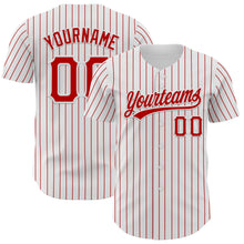 Load image into Gallery viewer, Custom White Red Pinstripe Red Authentic Baseball Jersey
