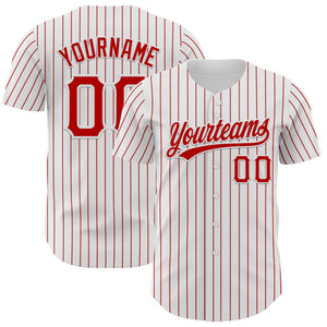 Custom White Red Pinstripe Red Authentic Baseball Jersey