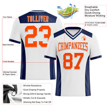 Load image into Gallery viewer, Custom White Orange-Navy Mesh Authentic Football Jersey
