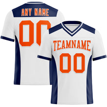 Load image into Gallery viewer, Custom White Orange-Navy Mesh Authentic Football Jersey
