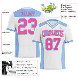 Custom White Pink-Light Blue Mesh Authentic Football Jersey