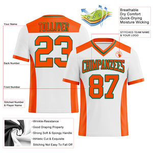 Custom White Orange-Kelly Green Mesh Authentic Football Jersey