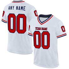 Load image into Gallery viewer, Custom White Red-Navy Mesh Authentic Throwback Football Jersey
