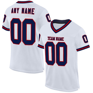 Custom White Navy-Red Mesh Authentic Throwback Football Jersey