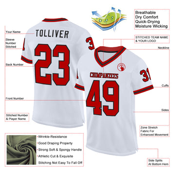 Custom White Red-Black Mesh Authentic Throwback Football Jersey