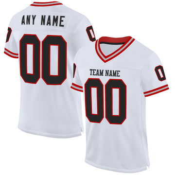 Custom White Black Red-Gray Mesh Authentic Throwback Football Jersey