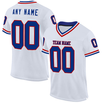 Custom White Royal-Red Mesh Authentic Throwback Football Jersey