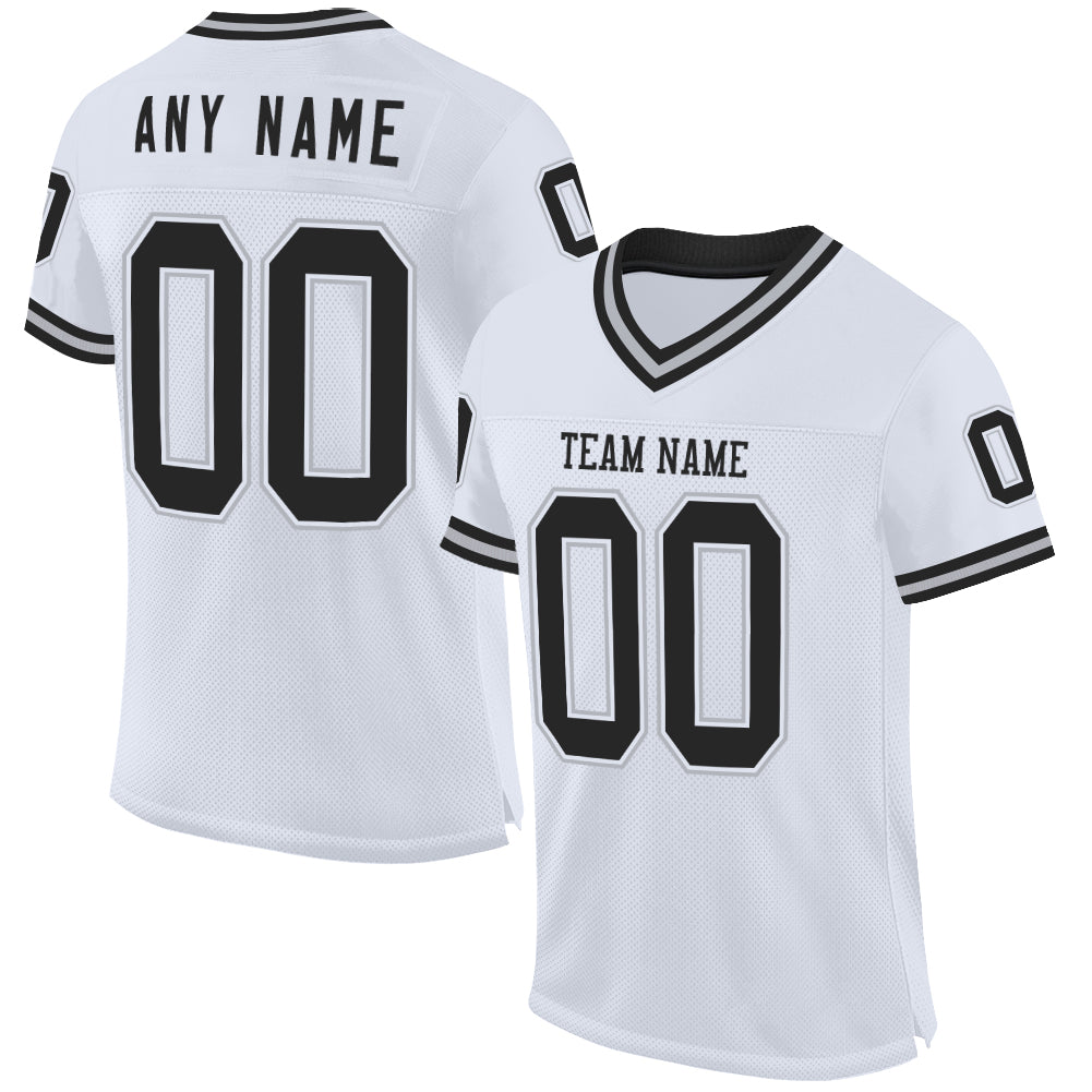 Custom White Black-Gray Mesh Authentic Throwback Football Jersey