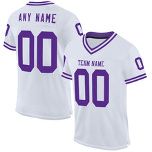 Load image into Gallery viewer, Custom White Purple Mesh Authentic Throwback Football Jersey
