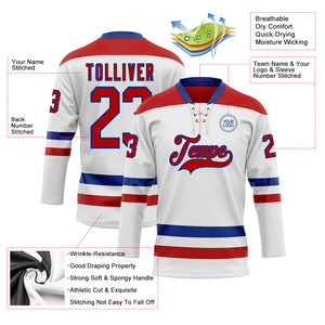 Custom White Red-Royal Hockey Lace Neck Jersey