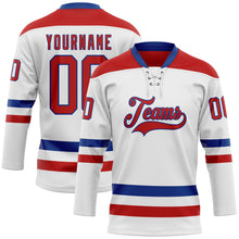 Load image into Gallery viewer, Custom White Red-Royal Hockey Lace Neck Jersey
