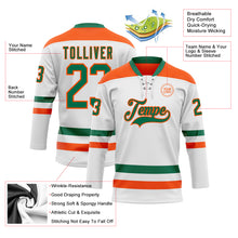 Load image into Gallery viewer, Custom White Kelly Green-Orange Hockey Lace Neck Jersey
