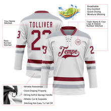 Load image into Gallery viewer, Custom White Crimson-Gray Hockey Lace Neck Jersey
