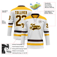 Load image into Gallery viewer, Custom White Brown-Gold Hockey Lace Neck Jersey
