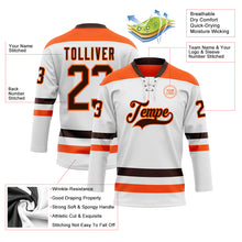 Load image into Gallery viewer, Custom White Brown-Orange Hockey Lace Neck Jersey
