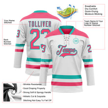 Load image into Gallery viewer, Custom White Neon Pink-Aqua Hockey Lace Neck Jersey
