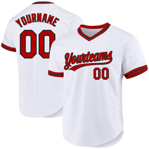 Custom White Red-Black Authentic Throwback Baseball Jersey