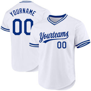 Custom White Royal Authentic Throwback Baseball Jersey