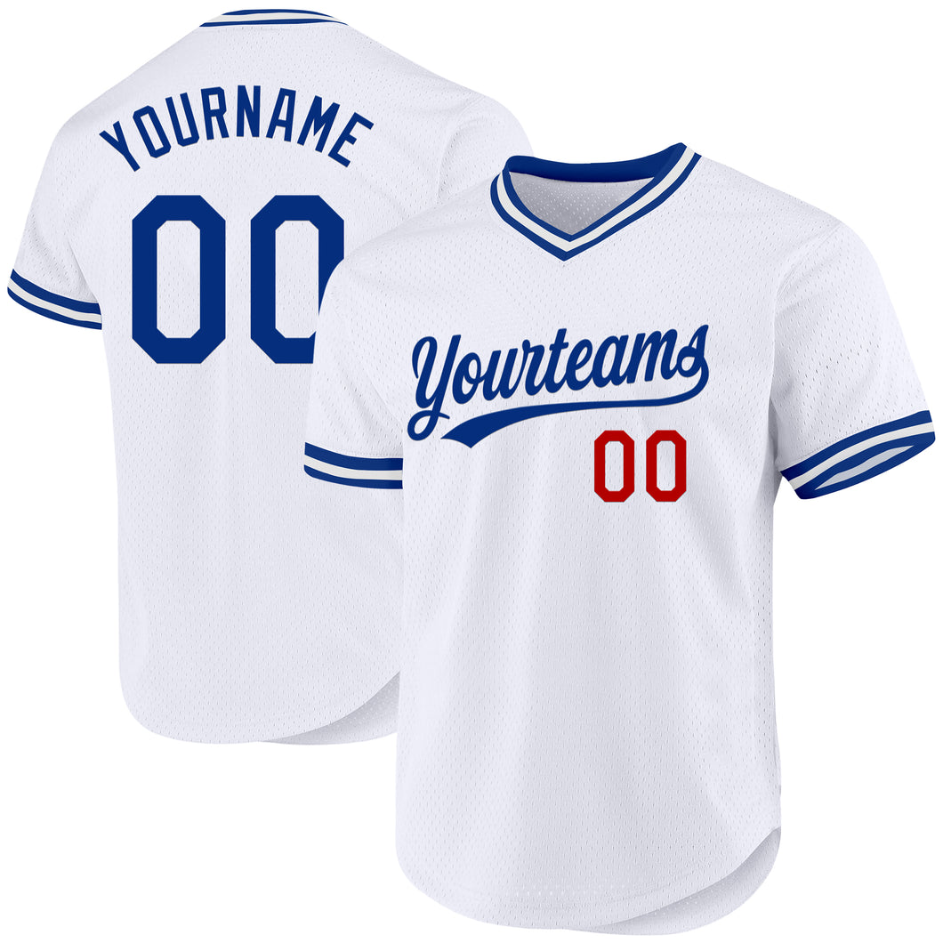 Custom White Royal-Red Authentic Throwback Baseball Jersey