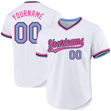 Load image into Gallery viewer, Custom White Light Blue Black-Pink Authentic Throwback Baseball Jersey
