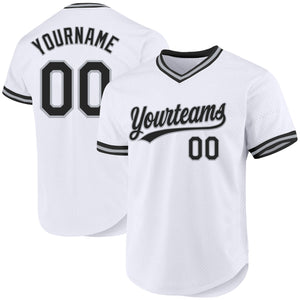 Custom White Black-Gray Authentic Throwback Baseball Jersey