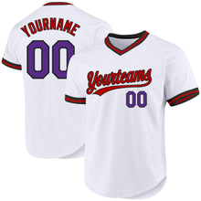 Load image into Gallery viewer, Custom White Purple Black-Red Authentic Throwback Baseball Jersey
