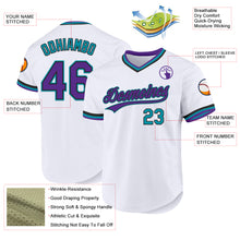 Load image into Gallery viewer, Custom White Purple Black-Teal Authentic Throwback Baseball Jersey
