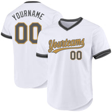 Load image into Gallery viewer, Custom White Steel Gray Old Gold-Black Authentic Throwback Baseball Jersey
