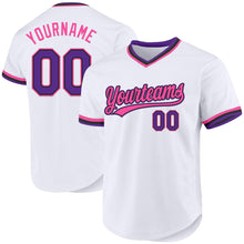 Load image into Gallery viewer, Custom White Purple Black-Pink Authentic Throwback Baseball Jersey
