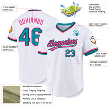 Load image into Gallery viewer, Custom White Teal Black-Pink Authentic Throwback Baseball Jersey
