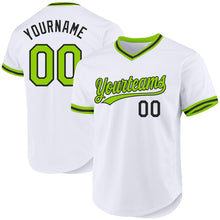 Load image into Gallery viewer, Custom White Neon Green-Black Authentic Throwback Baseball Jersey
