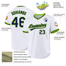 Load image into Gallery viewer, Custom White Navy-Neon Green Authentic Throwback Baseball Jersey
